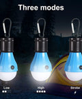 Portable LED Camping Lantern With Clip Hook Waterproof Battery Powered Emergency Light Lit Bright With 3 Modes Black