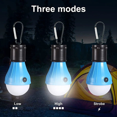 Portable LED Camping Lantern With Clip Hook Waterproof Battery Powered Emergency Light Lit Bright With 3 Modes Black