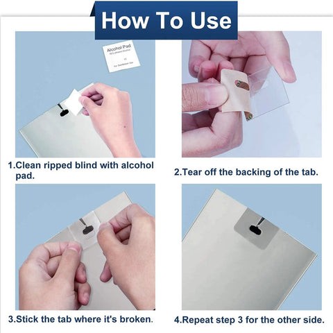 Badass Vertical Blind Repair Tabs Kit, 30 Sets Super Clear Replacement Parts With Alcohol Wipes, Universal Fit instructions for use.