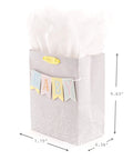 Medium Baby Gift Bag With Tissue Paper, Baby Banner With Foil Accents On Silver Dots, Pink Blue Grey Theme, Yellow Ribbon Handle