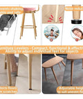 32 Piece Leveling Feet Set For Furniture With One Quarter Inch Thread T Nuts Adjustable Screws Rotatable Design Wide Bearing Base To Prevent Scratches And Slippage On Wood Tables Chairs And Cabinets. Chair leg leveling feet on wood furniture, adjustable for uneven floors.
