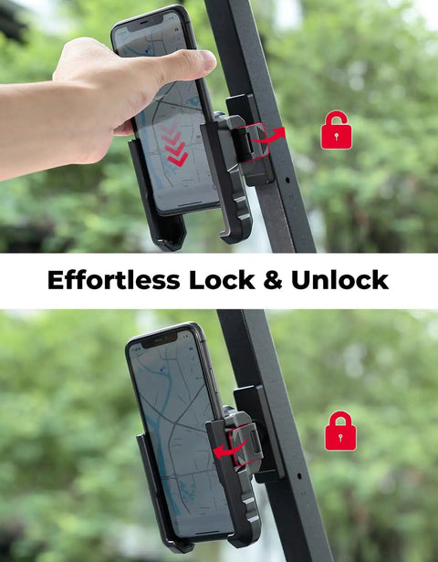 Hella Strong Magnetic Golf Cart Phone Holder And Tractor Mount Featuring Badass Neodymium Magnets securing a smartphone easily while mounted.