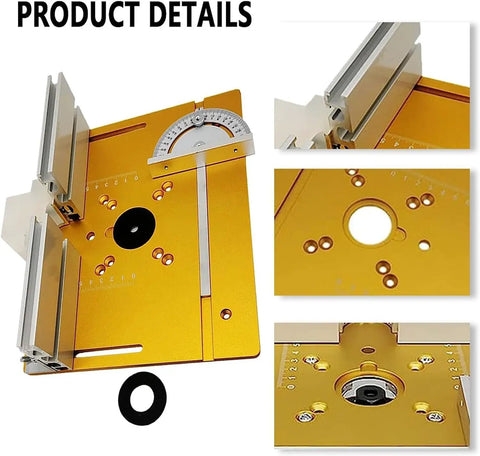 Precision Router Lift System With Solid Aluminum Insert Plate And Smooth 51mm Height Knob for precise routing jobs, showing detailed plate.