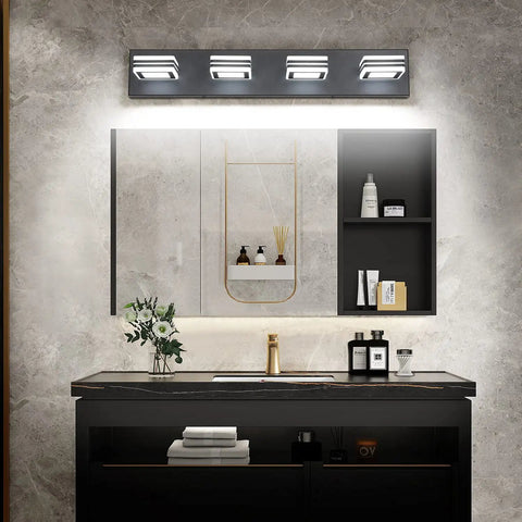 4 Light Vanity Light Fixtures in Matte Black LED Bathroom Lighting for Modern Homes, Sleek Dimmable LED, Energy Efficient, Easy 15 Minute Install With Back Plate Mount, Perfect Bath Upgrade, Model S9660-4T