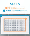 Image of Vent Deflector For 10 By 6 Inch Duct Opening White Wall Grille With Adjustable Front Blades, detailed size dimensions shown