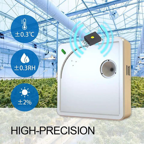 WiFi Temperature Humidity And Ambient Light Sensor With Pro Grade Data Logger External Probe Support in greenhouse