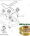 Diagram of deck assembly with #88663 flat idler pulley for power transmission, 1-1/16 belt groove, 5/8 bore, 5-3/4 OD