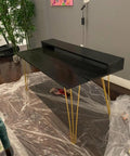 Black table with 28 Inch Hairpin Legs Set Of 4 For Industrial Metal Coffee Tables And End Tables Tall Iron Furniture Legs Mid Century Modern Style