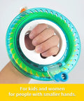 Blue Kite String Reel With Lock, 650ft Spool, 7.2 Inch Line Winder For Easy String Management, held in hand, close up