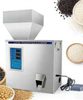 Automatic Digital Filling Machine With Precision Scale And Foot Pedal For Coffee Beans Seeds Powder Packaging Smart Doser in stainless steel design.