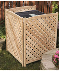 Outdoor Air Conditioner Fence Screen and Privacy Enclosure, Perforated Wooden Lattice Panel Made From Solid Fir, backyard view