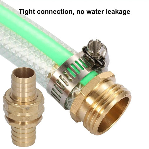 Upgrade Your Outdoor Setup With This Awesome 3 Set Brass Garden Hose Repair Kit Featuring Dual Size Compatibility For 5/8 And 3 Inch Hoses Plus Heavy Duty Stainless Steel Clamps To Fix Leaks Fast. Brass hose repair connector with stainless steel clamp on green garden hose