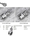 4 In 1 Water Pipe Wrench With Integrated Internal And External Threading, Pipe Tapping And PVC Threader For 1/2 Inch And 3/4 Inch Pipes shown in size comparison