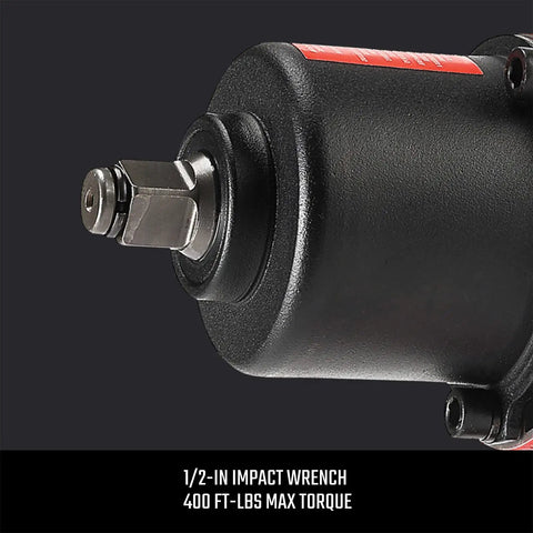 Close-up view of Half Inch Air Impact Wrench With 400 Ft Lbs Torque, Heavy Duty All Metal Build, shown with drive end.
