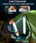 Man inflating Inflatable 24 Inch Solar Camping Lantern Must Have With Magnetic LED Tube Light USB C 4000mAh Phone Charger