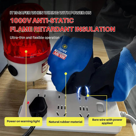 Heavy Hitter Insulated Work Gloves ASTM D120 Certified 1000V Electrical Safety Gear in action, showcasing rubberized grip and flexible design.