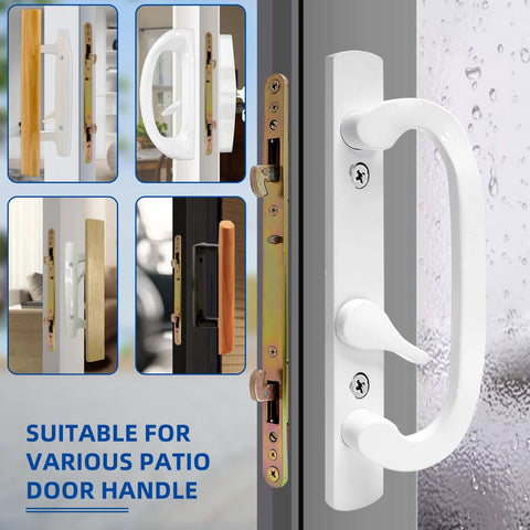 Eleven And Three Quarters Inch Multi Point Mortise Lock With Face Plate For Sliding Patio Glass Doors Two Point Mortise Lock Replacement Fits Three Fifteen Sixteenths Inch Handle Anti Slam Pin For Enhanced Patio Door Security installed view.