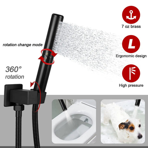 All Metal Shower System With 10 Inch Rain Shower Head And 2 In 1 Handheld Wall Mounted Matte Black Finish showing water flow