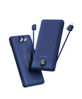 Navy All In One Portable Charger With Built In AC Plug And Cables, 10000mAh Ultra Slim Power Bank For Travel, Fast Charge Battery Pack