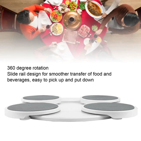360 Degree Rotating Lazy Susan For Dining Table Round Serving Tray Kitchen Turntable shown with top and side view