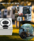 Built Legit For Any Adventure This Heavy Duty Nema 5-30R RV Power Outlet Box for outdoor use, showing IP66 waterproof design.