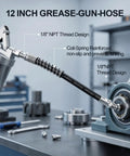 All In One Grease Gun Accessory Kit With 90 Degree Coupler Straight And Bent Needle Nozzles, 12-inch hose, machinery setup