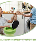 Portable Mini Washing Machine 6 Liter Foldable Compact Cleaner helps load laundry with a child in a bright kitchen.