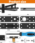 Dimensions and components of Heavy Duty Hidden Door Hinge Kit For Secret Doors And Bookcases With 570 Lbs Load Capacity in stainless steel.