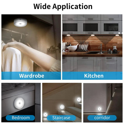 LED Motion Sensor Closet Light Battery Powered Cordless Under Cabinet Lighting for Hallway Bedroom Kitchen Pantry Bookcase Stairs Visible in Various Applications