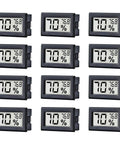 Mini Digital Temperature And Humidity Gauge With Built In Probe, Handy Compact Indoor Thermometer And Hygrometer With LCD Display In Fahrenheit, Ideal For Humidors, Greenhouses, Gardens, And Home Climates., black LCD gauge with clip side view