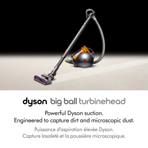 Big Ball Turbinehead Vacuum Cleaner with 250 Air Watts suction on light floor, featuring ball steering and canister design.
