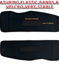 Neoprene Bike Pedal Covers Set Durable Pedal Sleeves showing elastic bands and Velcro, size details on black background