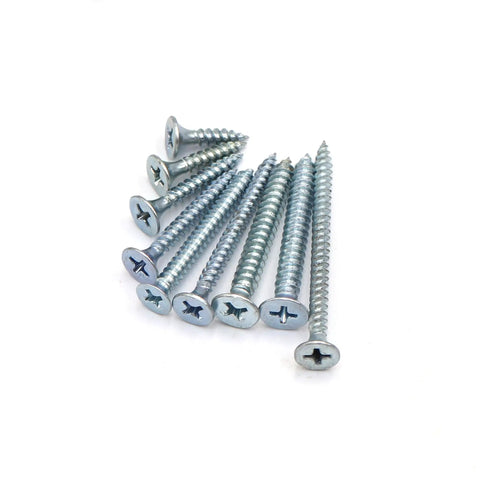 Hella Tough Phillips Flat Head Wood Screws Assortment Kit With Driver Bit, Heavy Duty Self Tapping Fasteners For Carpentry And Drywall, Killer Build Hardware In Seven Sizes - close-up view of assorted zinc plated screws.