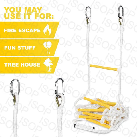 2 Story 16Ft Fire Escape Ladder With Flame Resistant Safety Rope, Grab And Go Deploy, Easy To Use And Store, Compact Design
