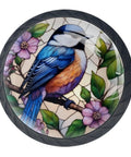 Stained Glass Bird Cabinet Knobs 1.37 Inch Crystal Glass Drawer Pulls 4 Pack Dope Cabinet Hardware for Kitchens, floral motif view.