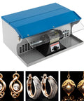 Pro Level Jewelry Bench Polisher Featuring A Beefy 200 Watt Motor Cranking 10000 Rpm With Foolproof Speed Lever Integrated Dust Catcher And Bright LED Lamp For Metal Wood Crafting Hustles And Shop Tasks with earrings displayed.