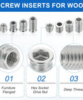 Rugged Wood Threaded Insert Nuts M6x15mm Hex Socket Drive 304 Stainless Steel Set Of 12 For Cabinets Desks Tables Chairs