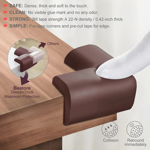 Ultra Tough Baby Proofing Edge And Corner Protectors For Furniture 20.5 Feet High Density Rubber Foam soft and thick corner guard attached to wooden table