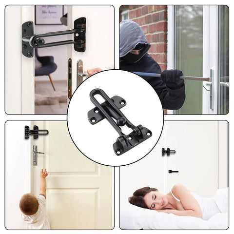 Oil Rubbed Bronze Swing Bar Door Lock Latch For Kids Safety And Home Security Reinforcement Door Guard Clamp Easy Install On Right Or Left Swing Doors in use showing various scenarios.