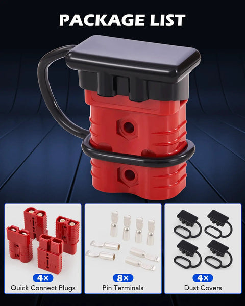 Beefed Up 2 Gauge Wire Harness Connectors 175 Amp Quick Connect Set 4 Pack with pins and dust covers