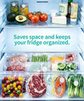 Open fridge with Compact Food Vacuum Sealer With 60kPa Power, Rechargeable Handheld Kitchen Saver Includes 35 Reusable Bags
