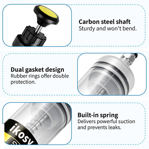 Heavy Duty 500cc Fluid Extractor Pump With Strong Suction And Leak Proof Seal showing carbon steel shaft and dual gasket design.