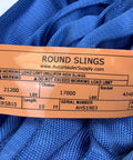 Label of Blue 10 Ft Endless Round Sling 21200 Lb Vertical WLL And 42400 Lb Basket Capacity Heavy Duty Lifting Strap