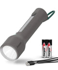 Hybrid Powered LED Flashlight With Solar And AA Battery Options, Rechargeable Lithium Ion Battery, USB Charge, flashlight with batteries