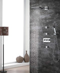CUTPOIY Shower Set, Wall Bathroom Shower Mixers, Black Golden Brass Rainfall Concealed Shower System Embedded Box Mixer Valve, 8 Inch-A with modern design.