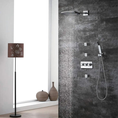CUTPOIY Shower Set, Wall Bathroom Shower Mixers, Black Golden Brass Rainfall Concealed Shower System Embedded Box Mixer Valve, 8 Inch-A with modern design.