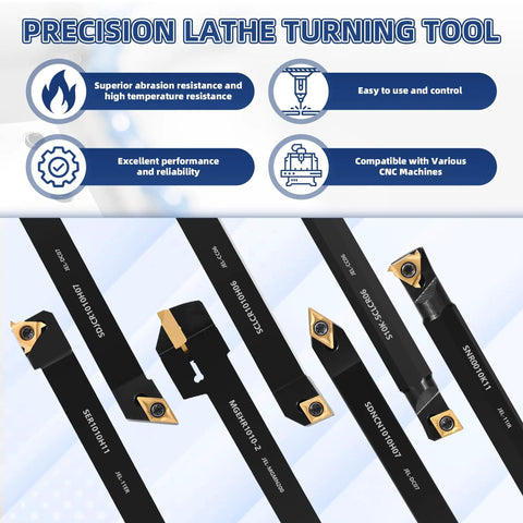 All In One 21 Piece Indexable Lathe Tool Set With Seven Three Eighths Inch Tool Holders And Fourteen Carbide Inserts overview