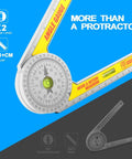 Job Site Ready Miter Saw Protractor And Angle Finder Ruler Featuring 360 Degree Gauge Scale With Dual Bubble Level for precise angle measuring.