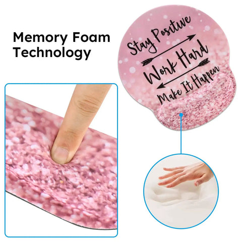 Pink 4 In 1 XXL Desk Pad Set With Keyboard Wrist Rest Mouse Wrist Rest And Coaster, Memory Foam Design, Close-up View