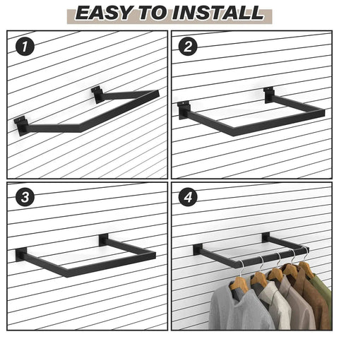 2 Pack Slatwall U Shaped Rectangular Tubing Hangrail 16x12 Inch for Retail Display and Home Apparel Storage Black Beefy Steel Installed